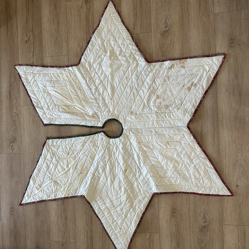 VTG Handmade Quilted Christmas Tree Skirt Star Patchwork Farmhouse Country 55